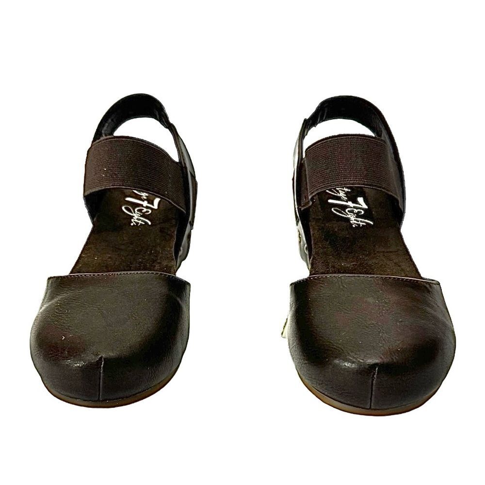 Vintage 7 Eight Brown Leather Wedge Sandals Women’s Size 6.5 Comfortable Chic - Picture 5 of 10